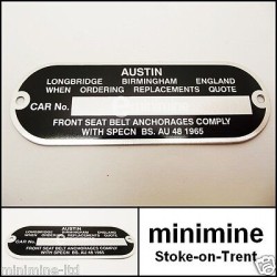 Chassis Plate Austin 1959-1972