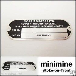 Chassis Plate Morris 1959-1972