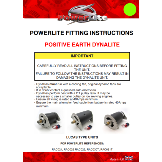 PowerLite Dynalite Lucas C40 Dynamo To Alternator Conversion